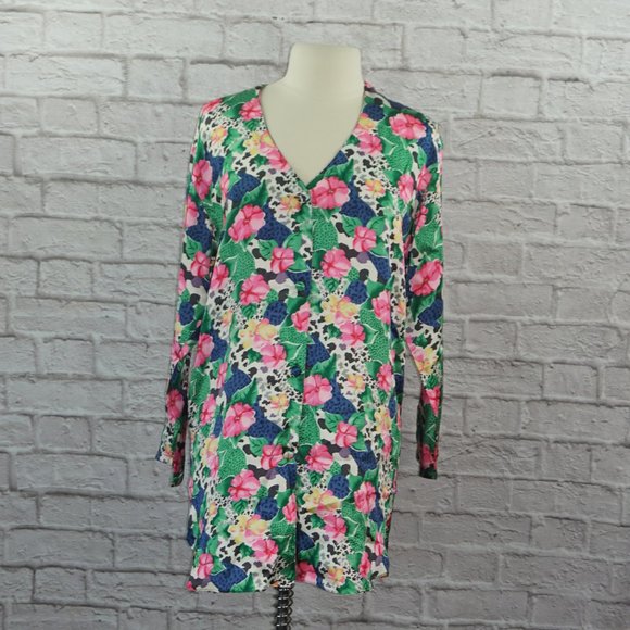 Vintage 80s Victoria's Secret Silk Animal Print Floral Night Shirt